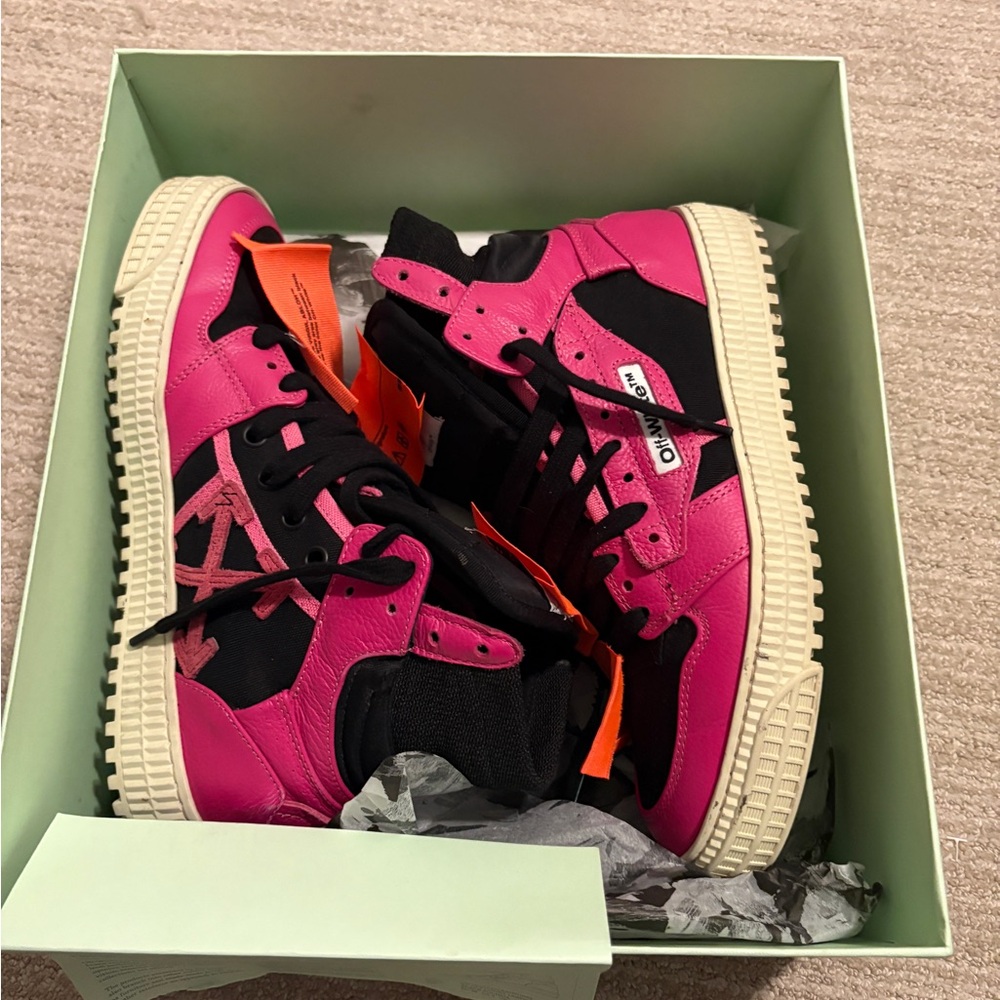 Off-White Pink and Black High-Top Sneakers